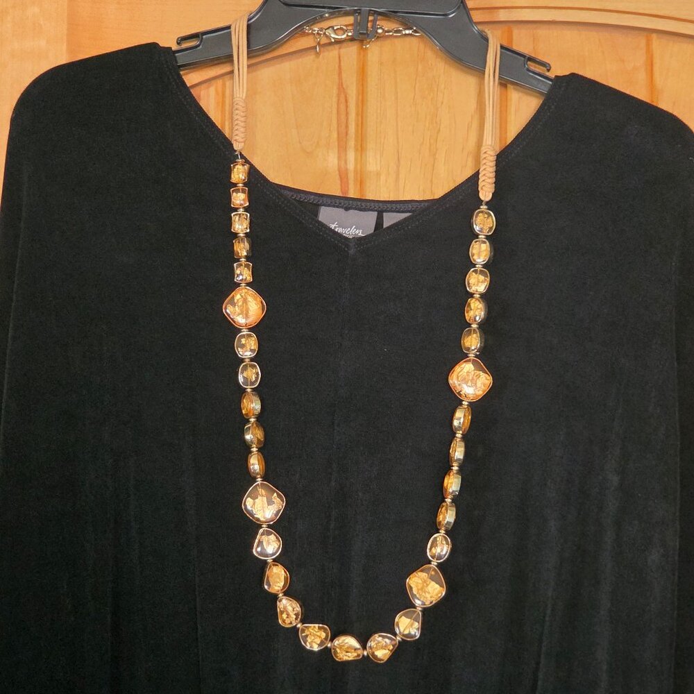 Chico's Goldtone and Chunky Flat Beads Long Necklace
